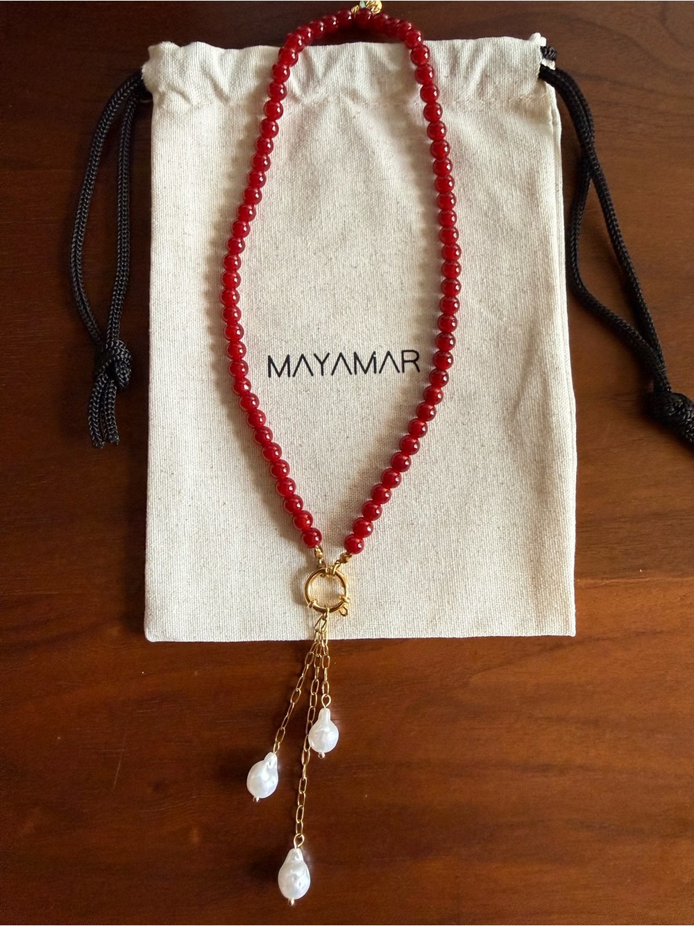 Mayamar Crimson Pearl Tassel Necklace